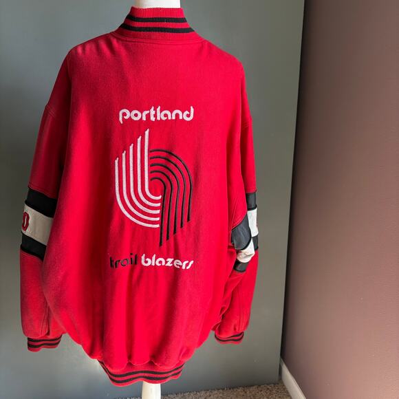 Vintage Portland TRAILBLAZERS Rip City Red Men's 3XL Wool Leather Jacket NBA